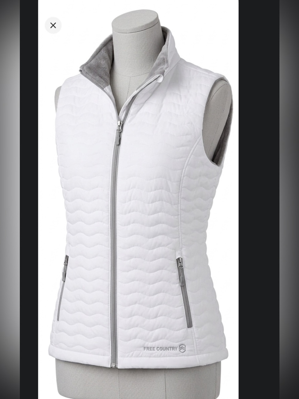 Free Country Women's White Quilted Vest with Grey Trim nwot